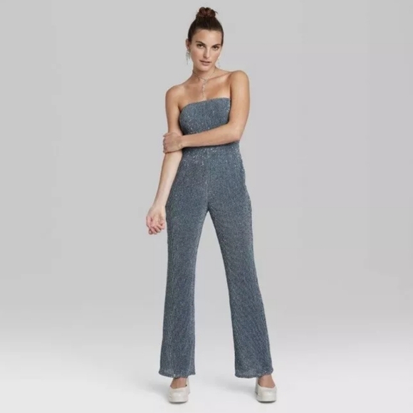 Wild Fable Blue Jumpsuit with Spaghetti Straps and Flared Legs - Picture 1 of 5